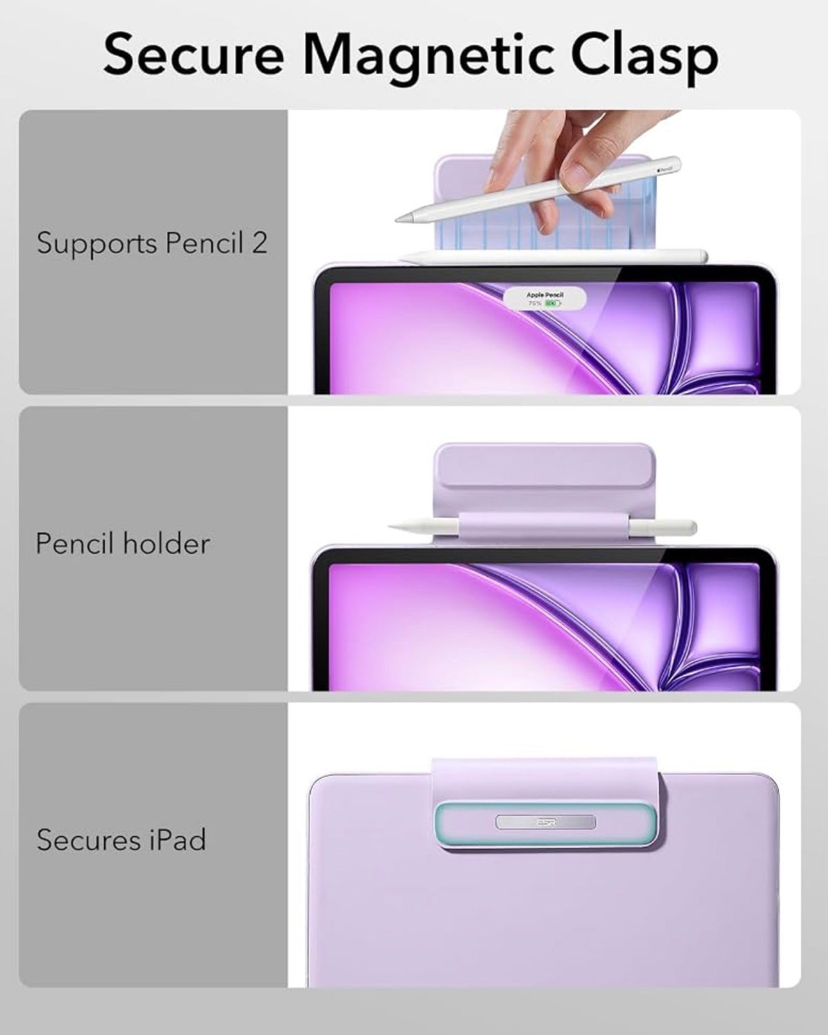 ESR for iPad Air 13/Pro 12.9 Inch Case Keyboard, Quick-Set Magnetic Stand For Air 13'' M4/M3/M2 & Pro 12.9'' 6/5/4/3th, Secure Magnetic Lock, Precision Multi-Touch Trackpad, Rebound Series, Purple