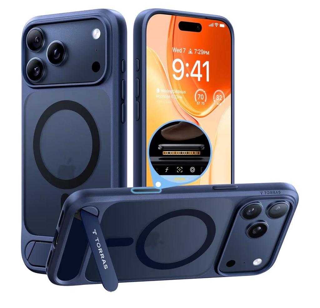 TORRAS Strong Magnetic Seamless Stand for iPhone 17 Pro Max Case Deep Blue
Fit for MagSafe, Military Grade Drop Protection, Invisible Adjustable Kickstand, Camera Control Button, Translucent Matte