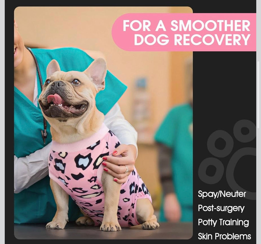 Size XL - Dog Recovery Suit Onesie for Post-Surgery - Pink Leopard Print