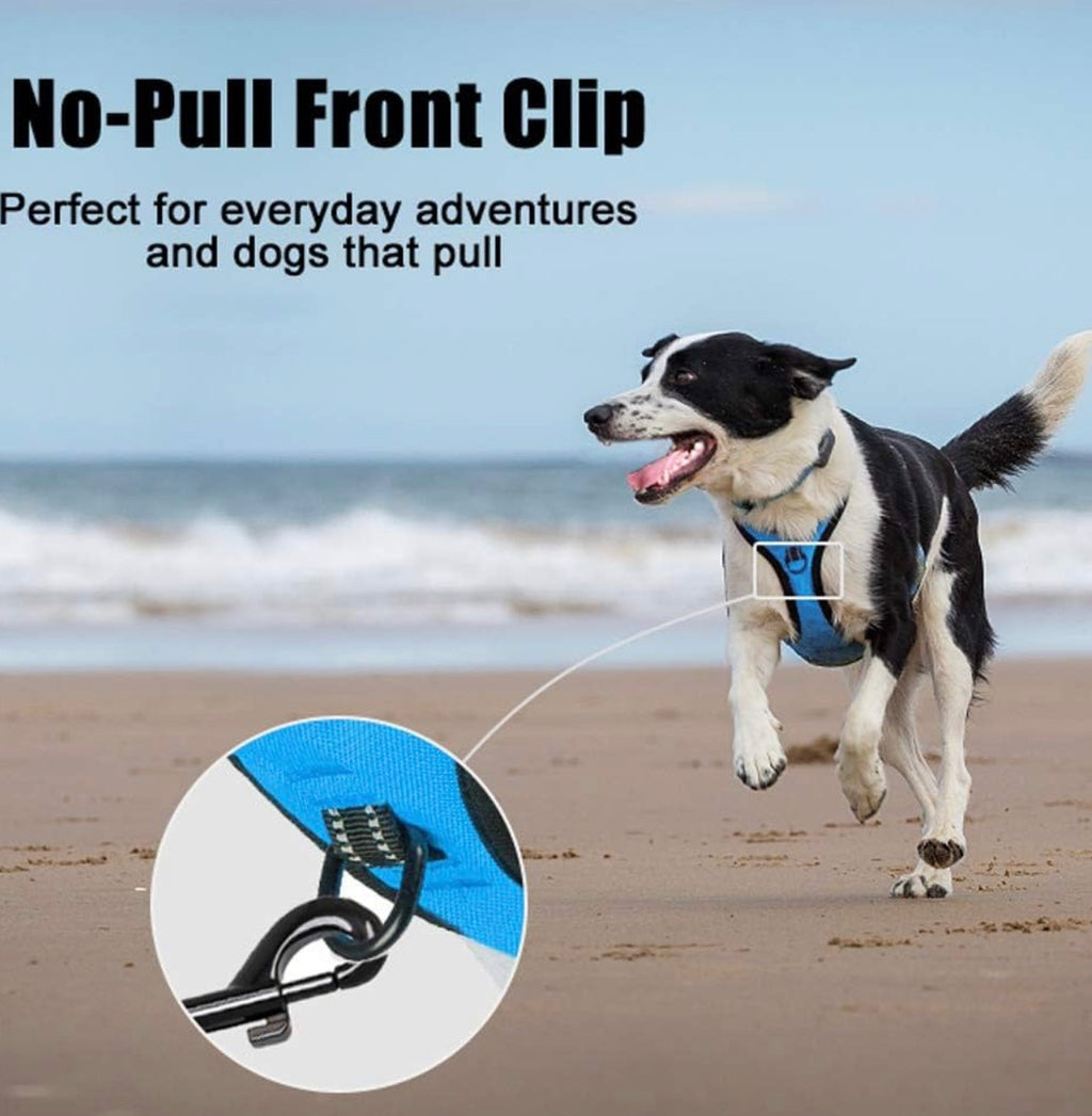 Size XS - Reflective Dog Harness w/Front Clip & Handle - Black & Blue