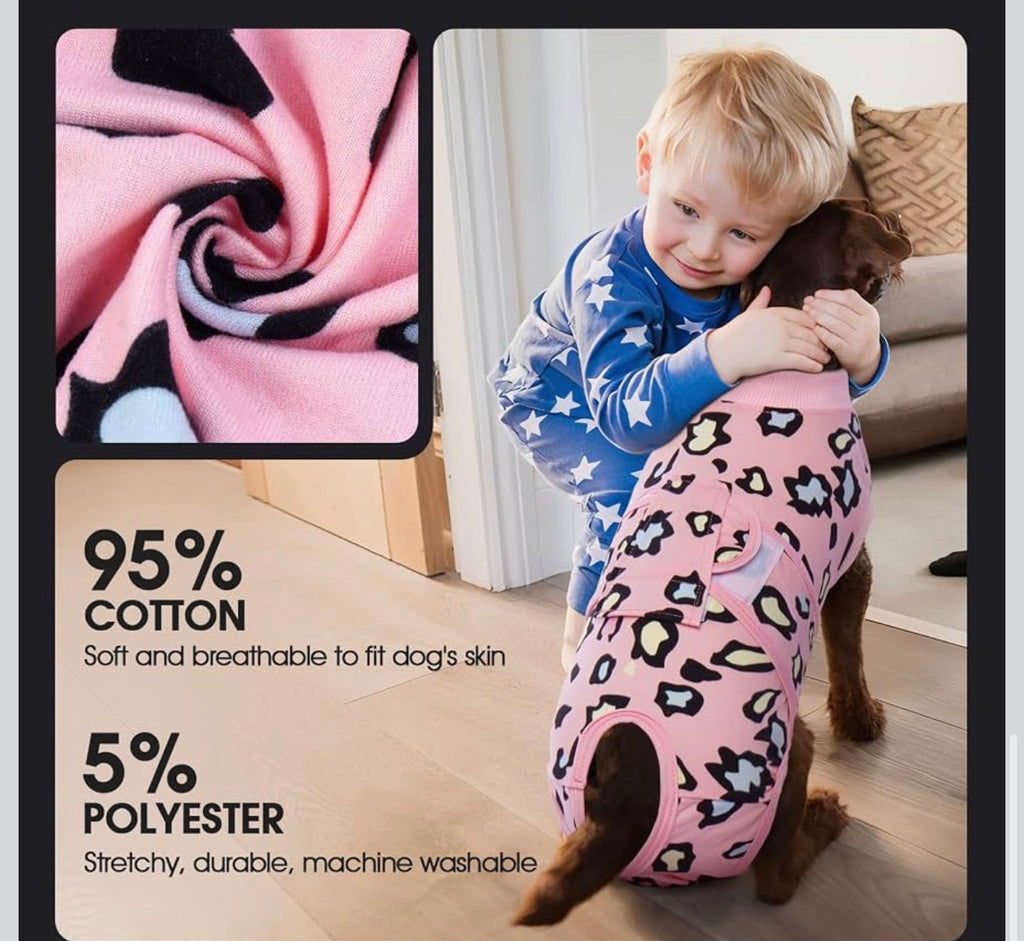 Size XL - Dog Recovery Suit Onesie for Post-Surgery - Pink Leopard Print