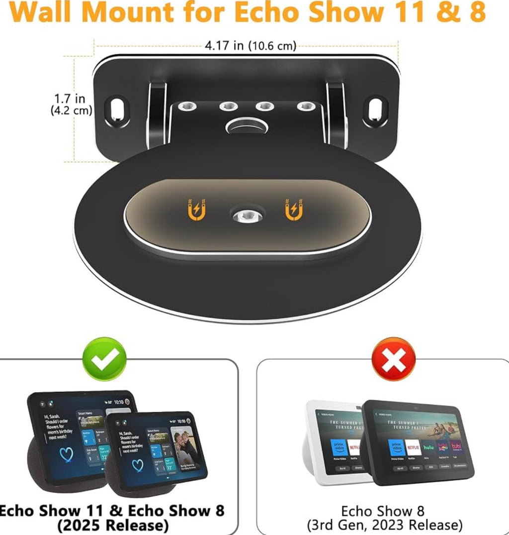 Magnetic Wall Mount Shelf Compatible with Echo Show 8 & Echo Show 11 - Black