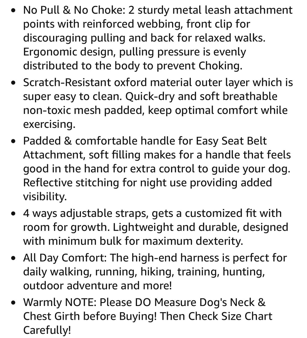 Size XS - Reflective Dog Harness w/Front Clip & Handle - Black & Blue