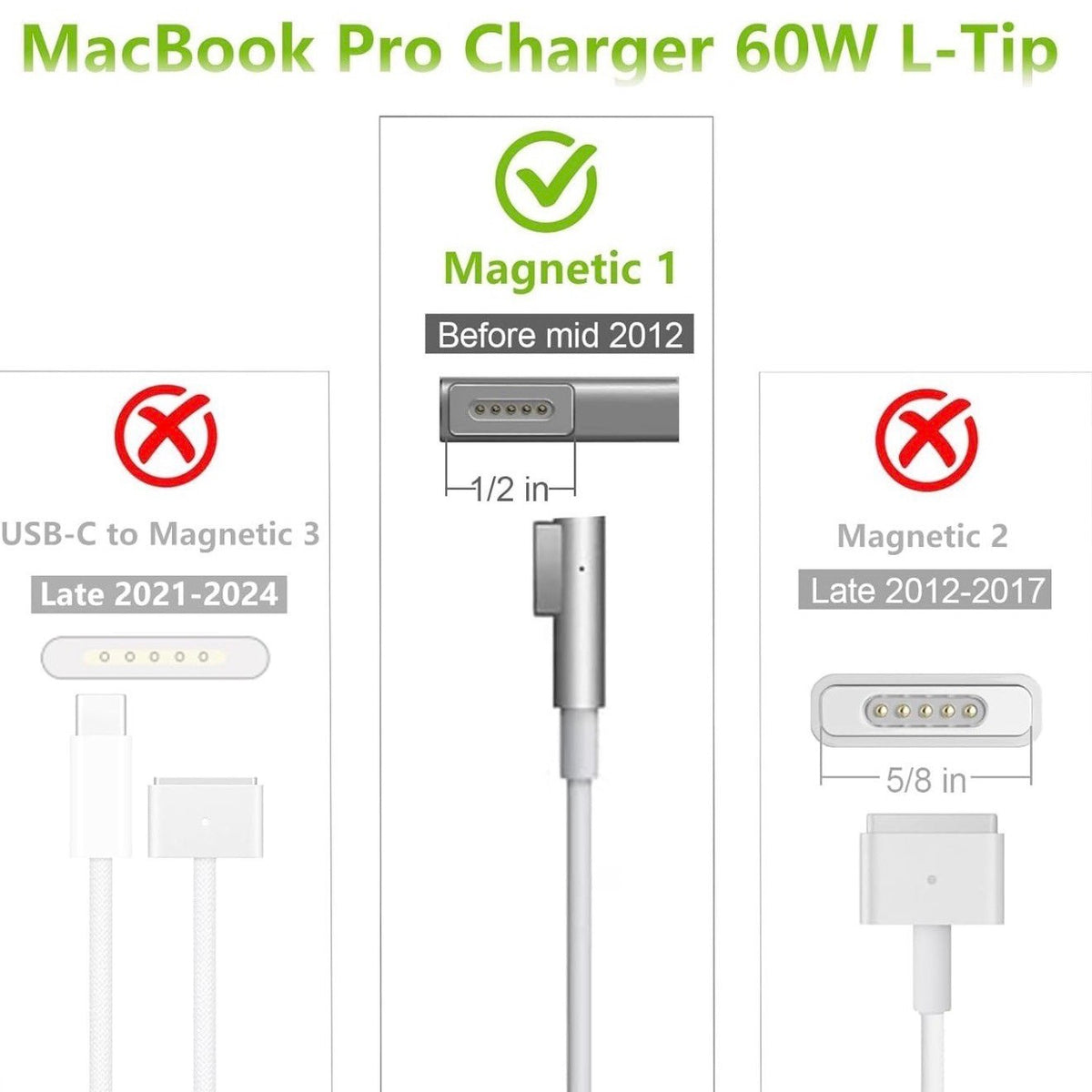 60W L-Tip Mag 1 Charger Power Adaptor for 13” Mac Book Pro Prior to Mid-2012
