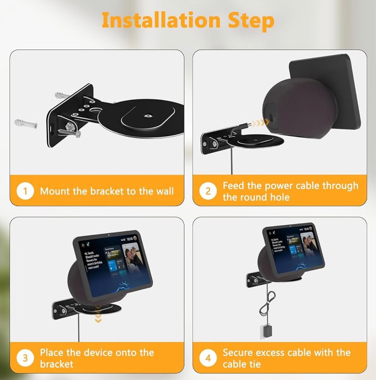 Magnetic Wall Mount Shelf Compatible with Echo Show 8 & Echo Show 11 - Black