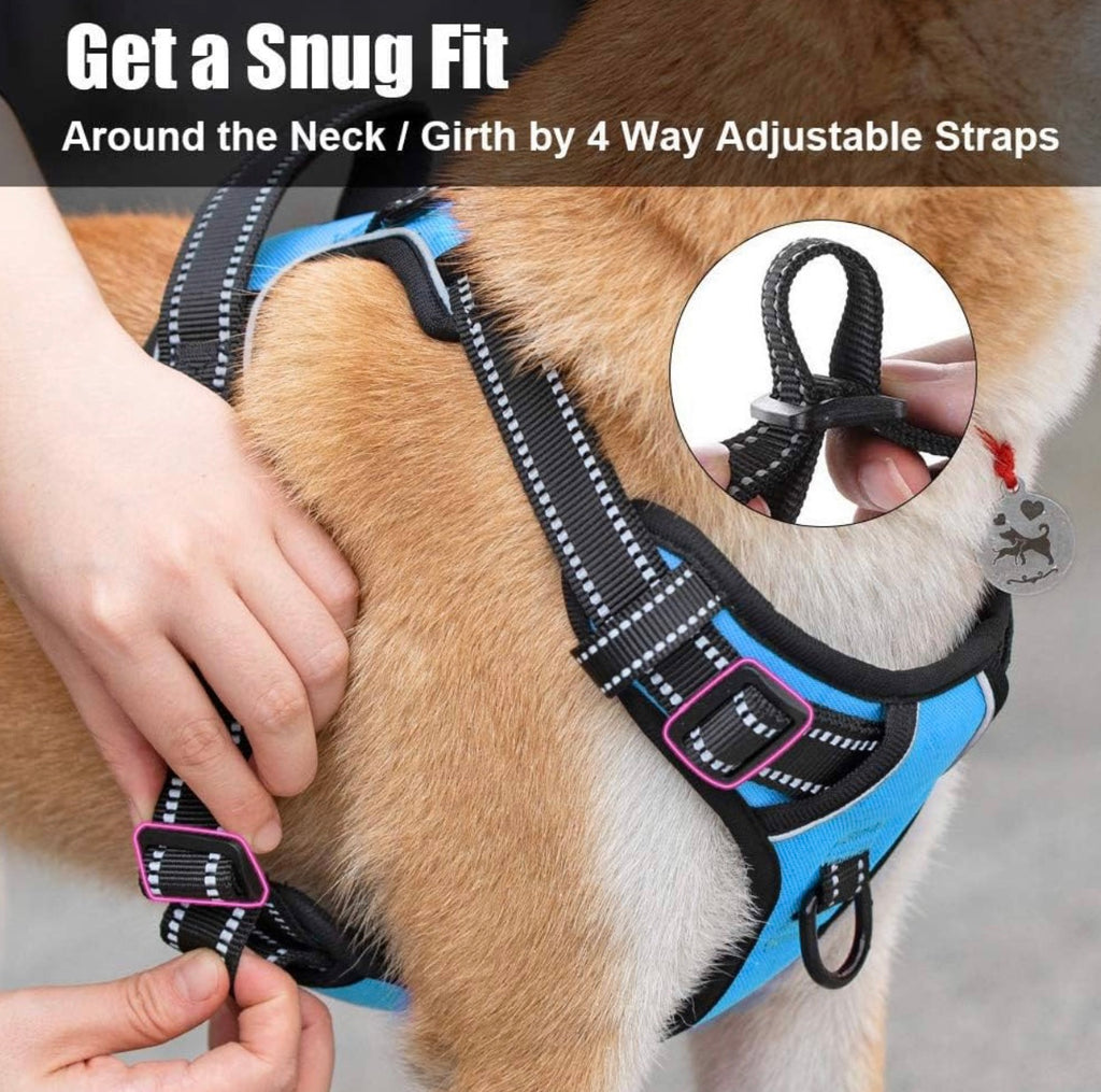 Size XS - Reflective Dog Harness w/Front Clip & Handle - Black & Blue