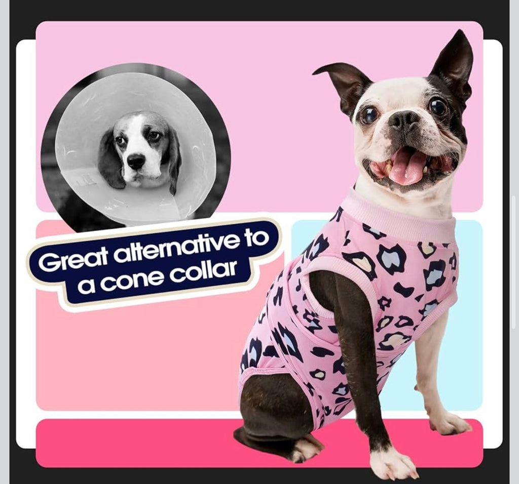 Size XL - Dog Recovery Suit Onesie for Post-Surgery - Pink Leopard Print