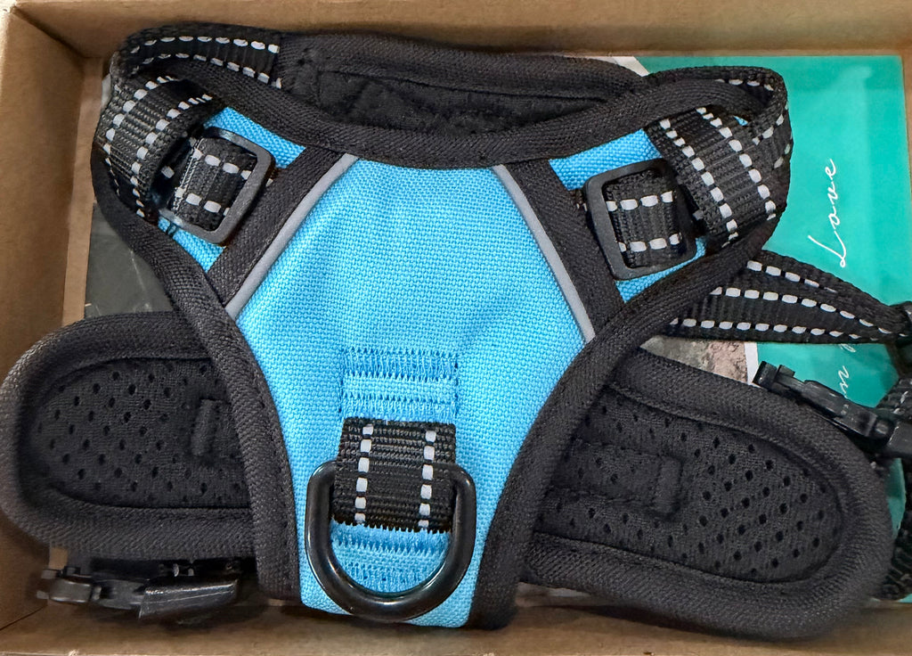 Size XS - Reflective Dog Harness w/Front Clip & Handle - Black & Blue