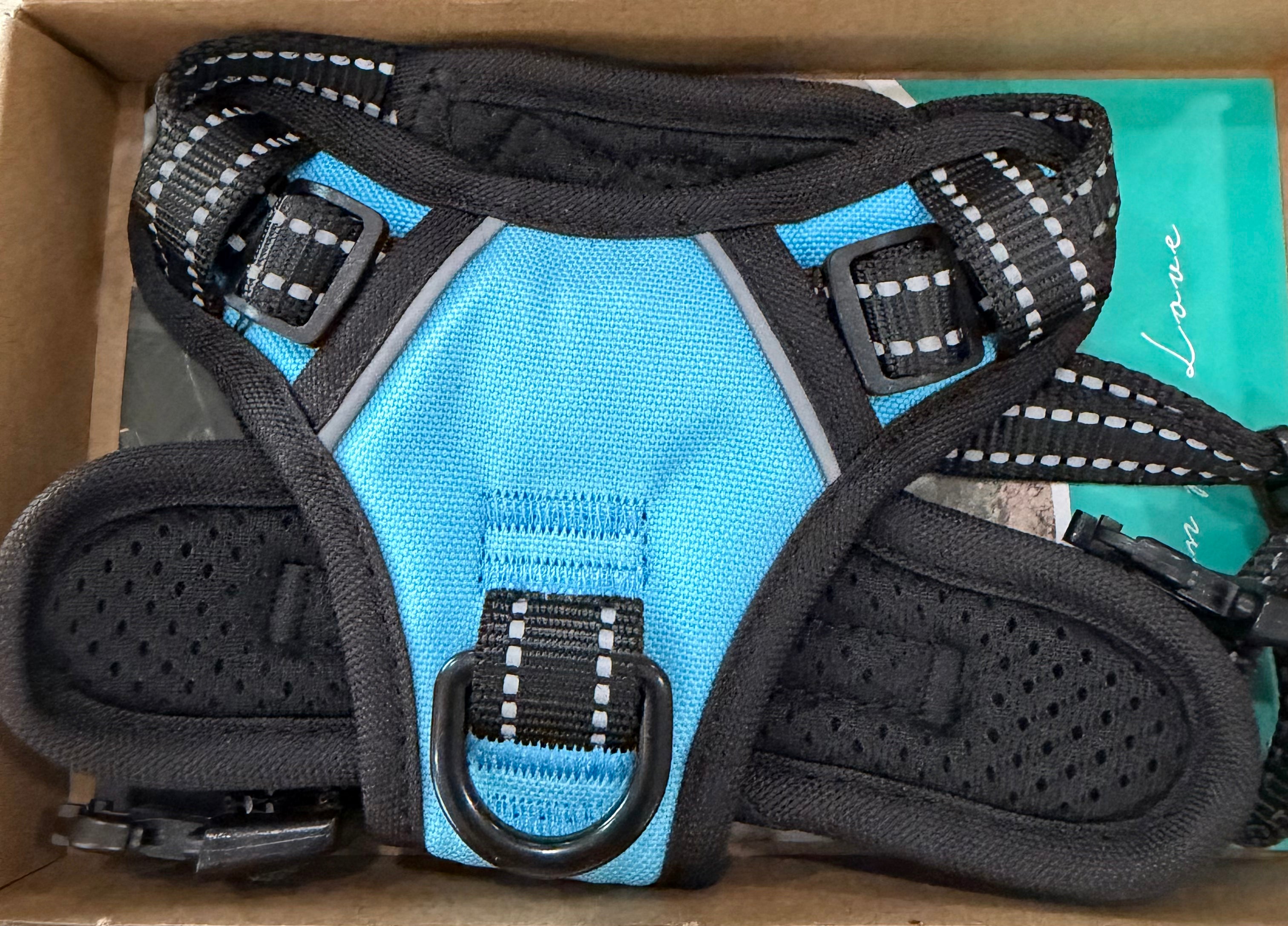 Size XS - Reflective Dog Harness w/Front Clip & Handle - Black & Blue
