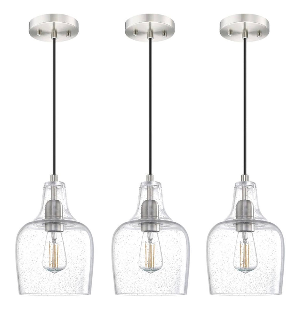Pack of 3 - Indoor Pendant Lights with Clear Glass - Brushed Nickel *See Details