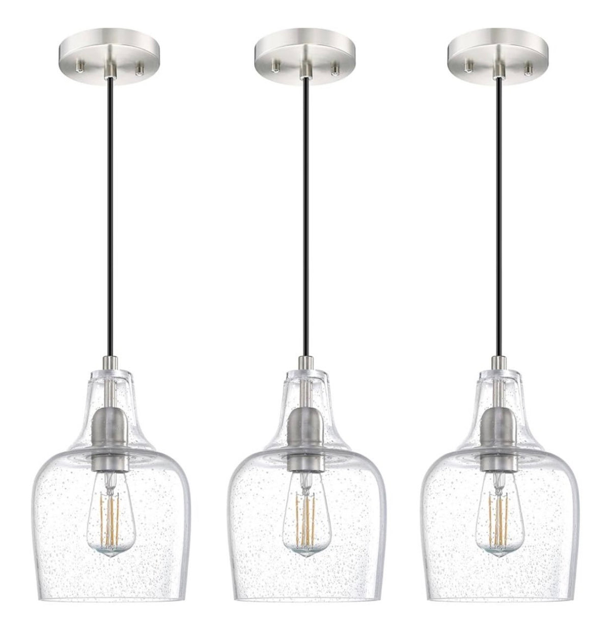 Pack of 3 - Indoor Pendant Lights with Clear Glass - Brushed Nickel *See Details