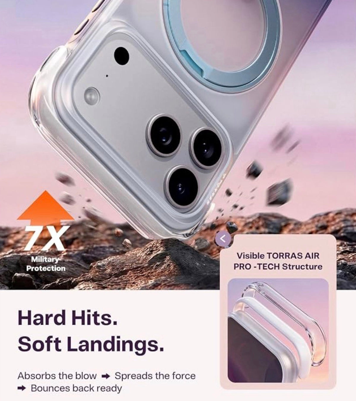 TORRAS - O3 Air Gradient for iPhone 17 Pro Case, 360 Magnetic Stand, Purple
Fit for Magsafe, Military Drop Protection, Camera Control, Shockproof phone case for iPhone 17 Pro 6.3'', Dusk Haze Purple