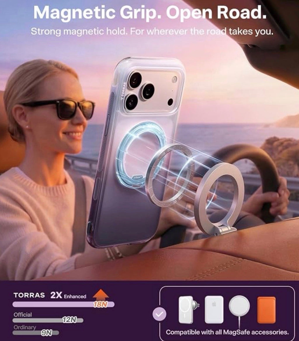 TORRAS - O3 Air Gradient for iPhone 17 Pro Case, 360 Magnetic Stand, Purple
Fit for Magsafe, Military Drop Protection, Camera Control, Shockproof phone case for iPhone 17 Pro 6.3'', Dusk Haze Purple
